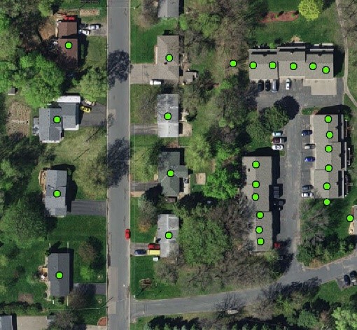 address points overlaid on air photo of residential area